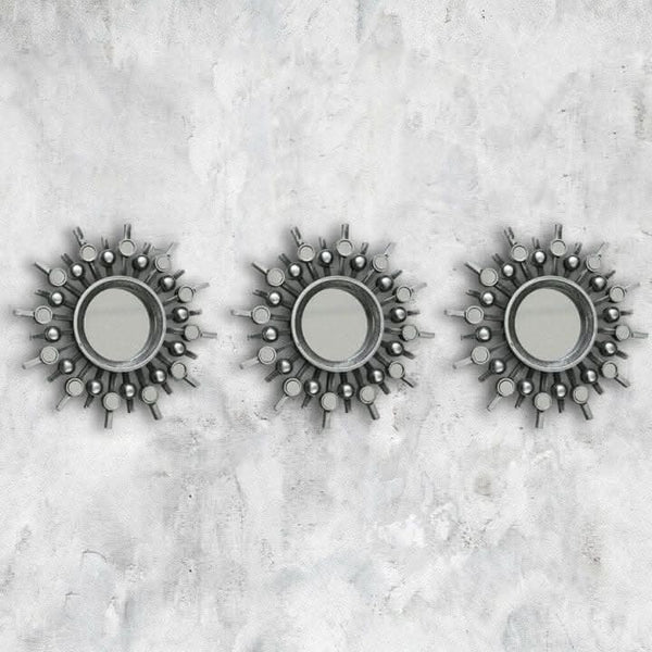 Three decorative silver mirrors for living room