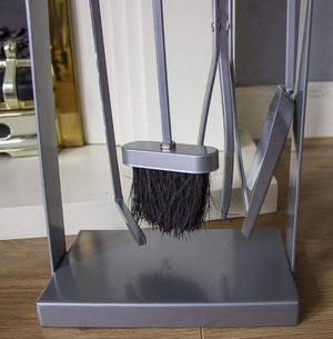 Contemporary steel hearth tool set