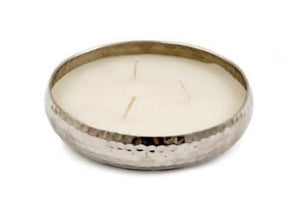 Silver hammered metal bowl candle with three wicks