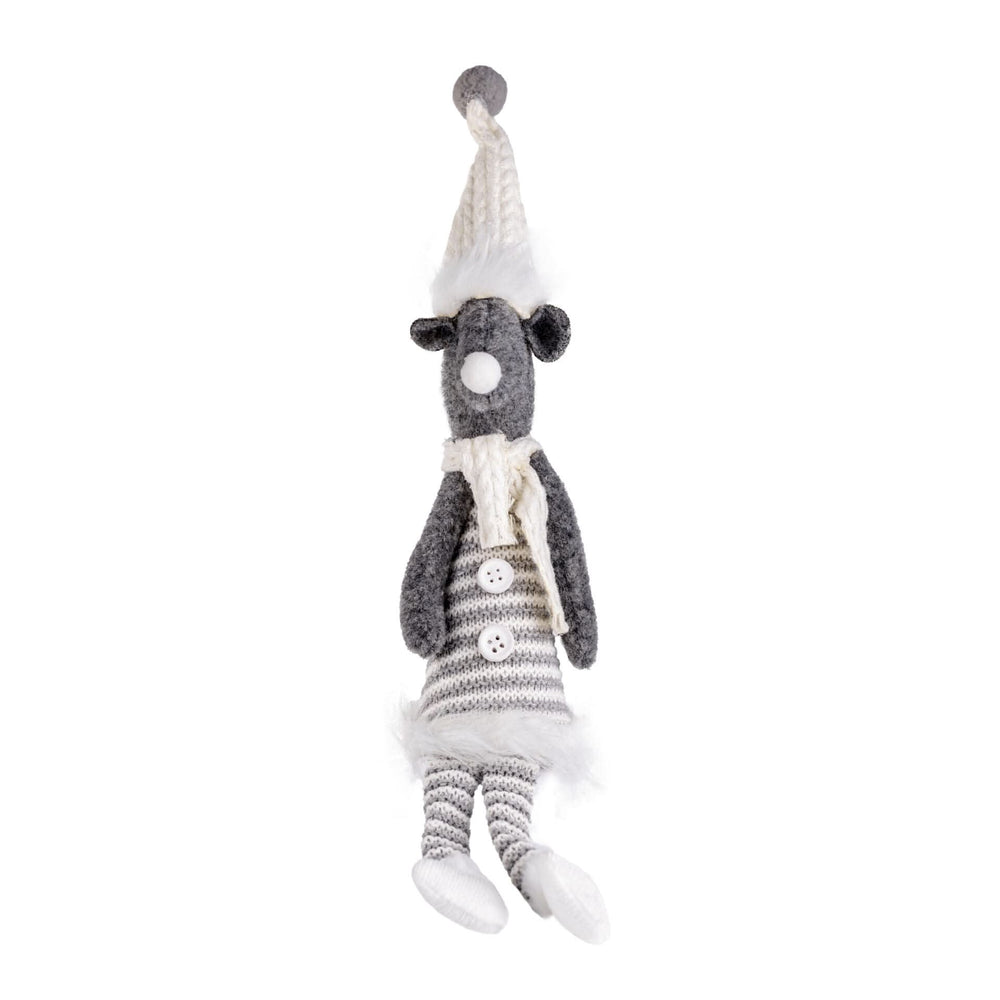 Striped silver mouse Christmas ornament with playful dangly legs
