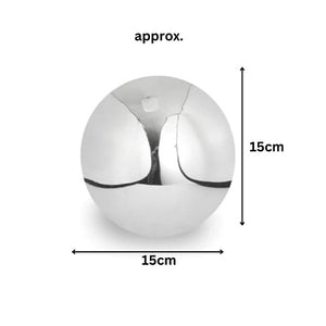 Silver reflective garden sphere made from stainless steel