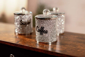 Diamante canisters with decorative glass handles