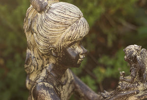 Distressed stone effect girl statue shown from the front