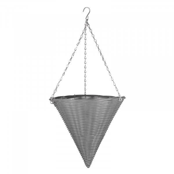 14 inch slate faux rattan cone hanging basket