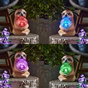 Solar powered sloth light with crackle glass feature