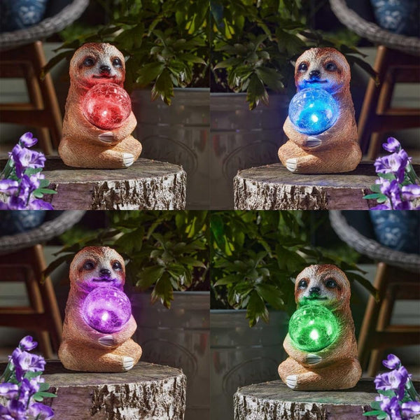 Solar powered sloth light with crackle glass feature