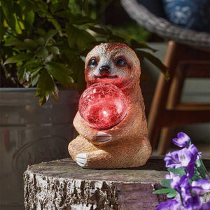 Sloth garden ornament with multicoloured LED illumination