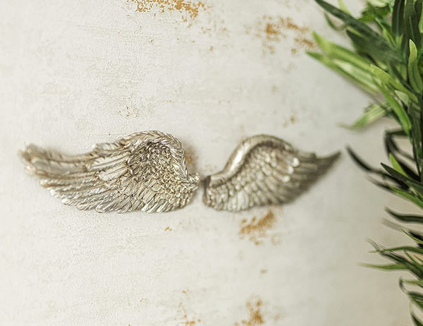 Small antique silver angel wings wall decor