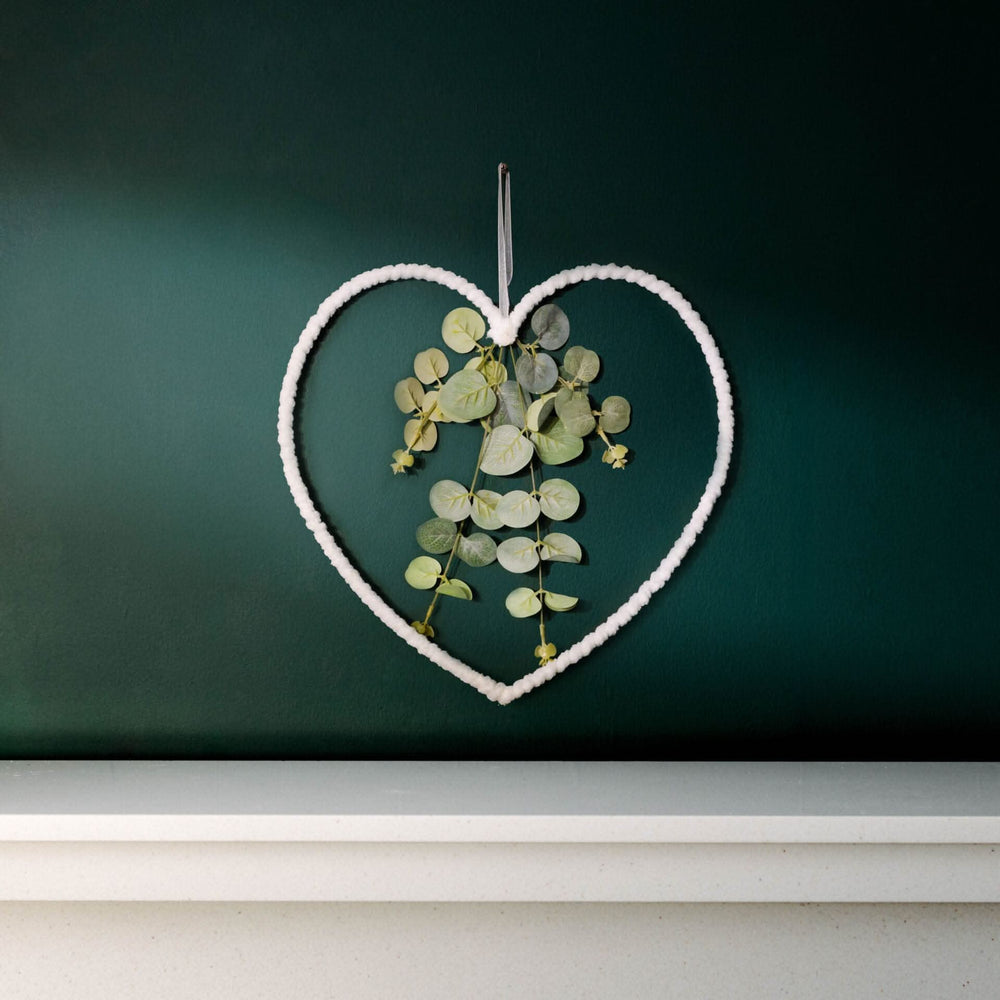 Small heart wreath decorated with artificial eucalyptus leaves