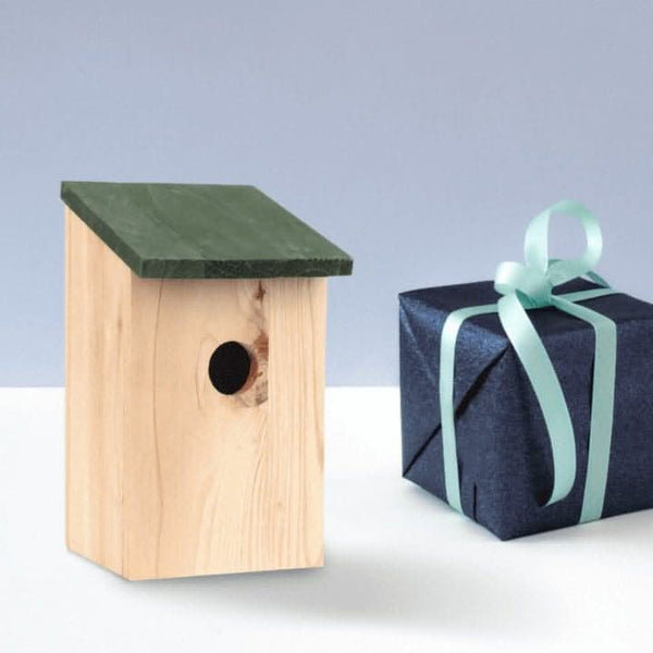 Bird nesting box displayed on a garden shed