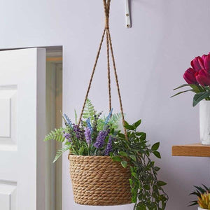 Hanging basket with three-way rope support
