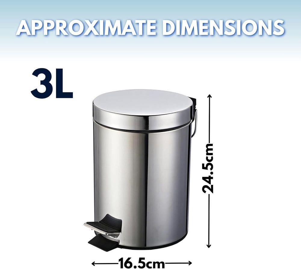 3 litre stainless steel pedal bin with lid