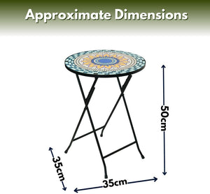 Round mosaic garden side table with iron frame