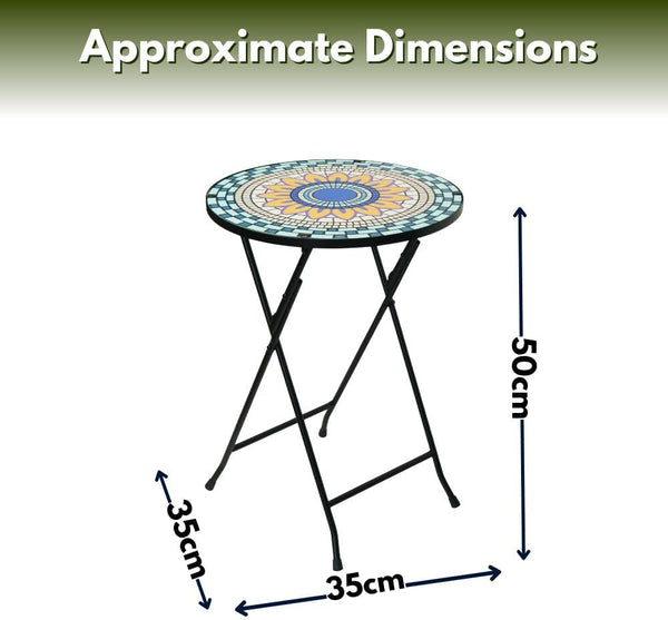 Round mosaic garden side table with iron frame