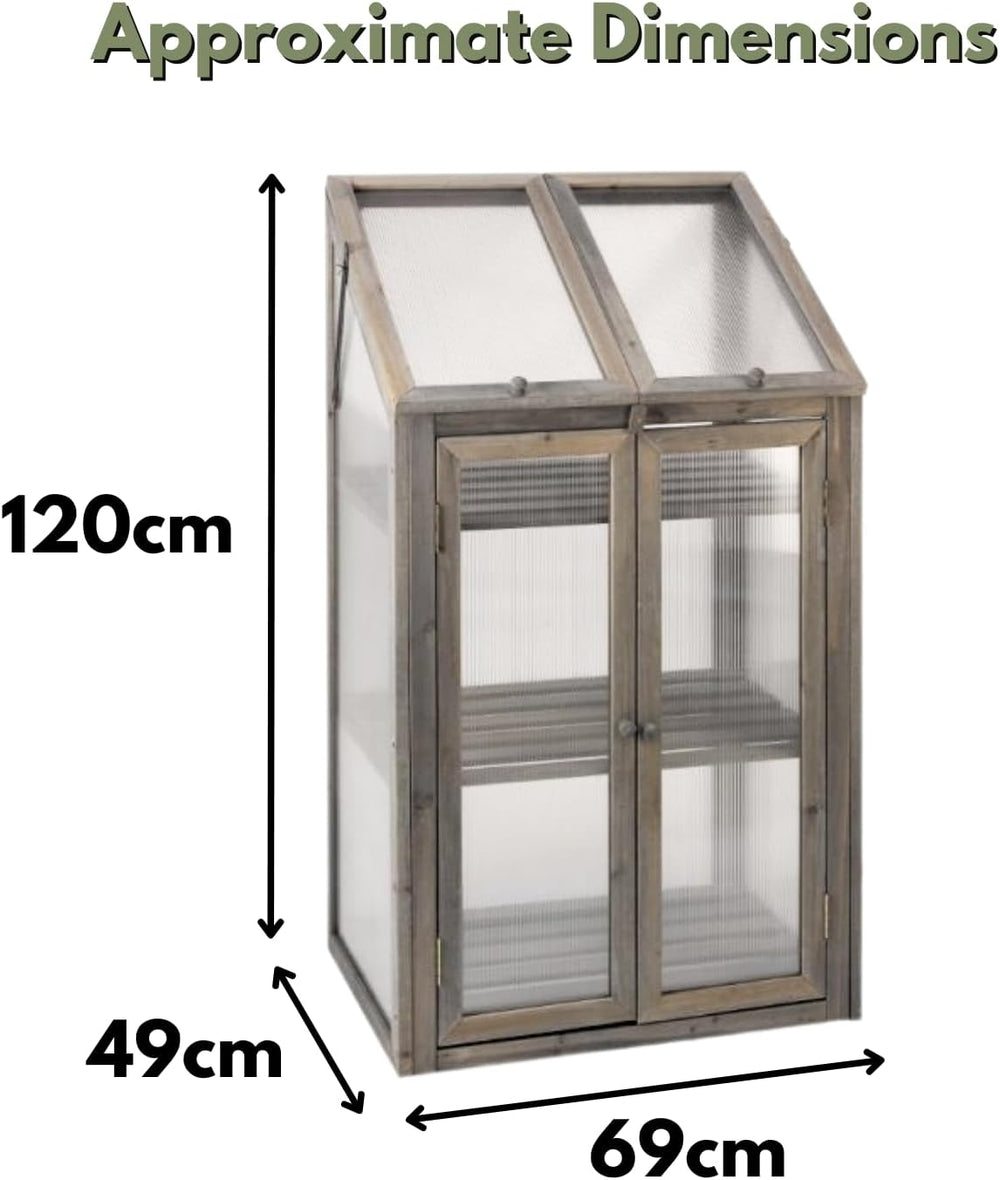 Grey wooden mini cold frame greenhouse