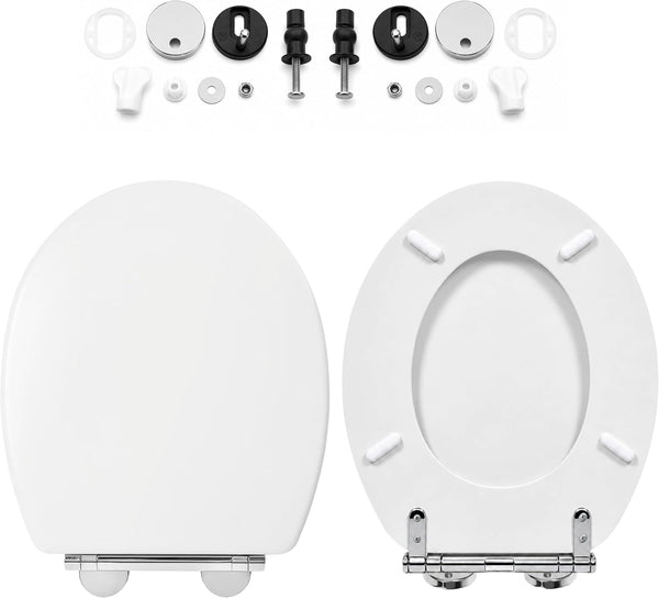 Universal white engineered wood toilet seat.