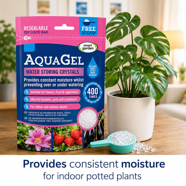Water saving gel crystals for hanging baskets