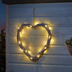 Solar LED firefly heart ornament with woven detailing