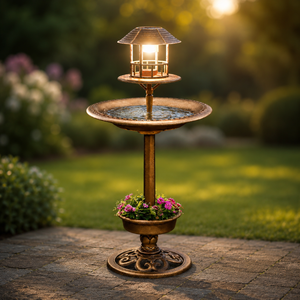 Resin garden bird bath with LED lighting