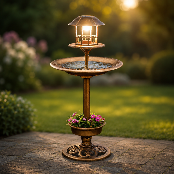 Resin garden bird bath with LED lighting