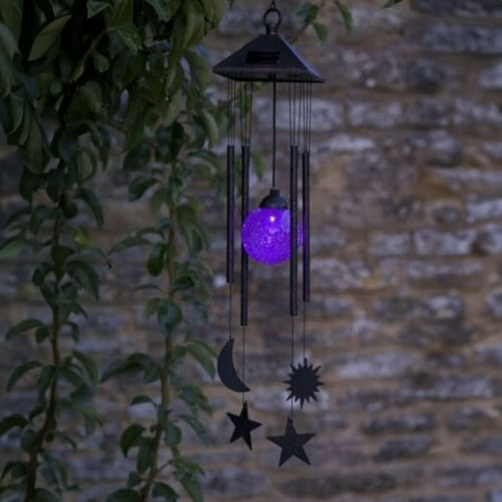 Sun moon and star wind chimes with solar LED light