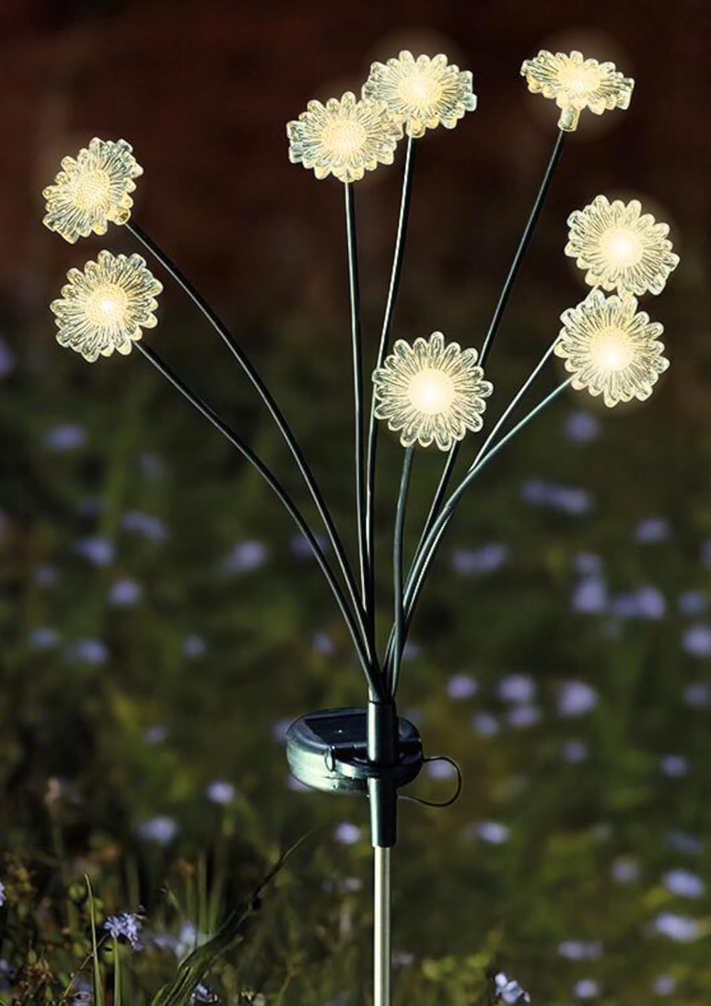 solar daisy stake lights with warm white LEDs