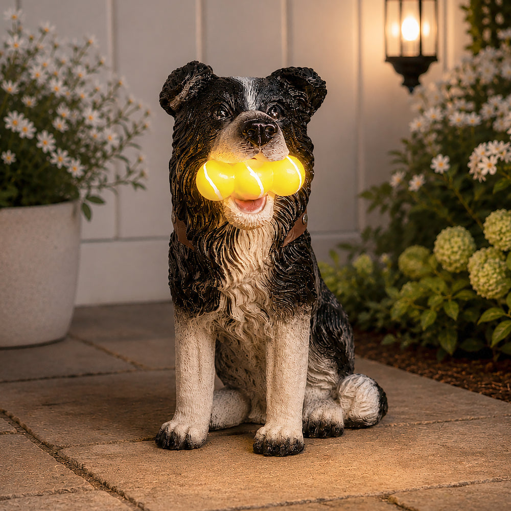 Solar dog garden ornament with light up tennis balls