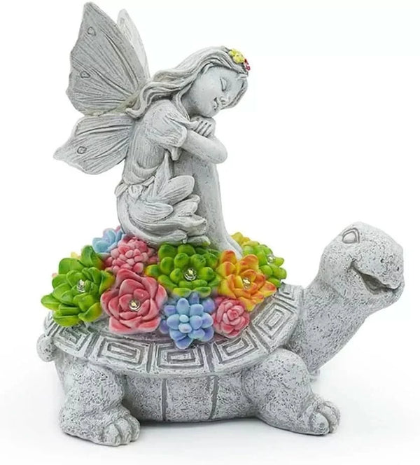 Tortoise garden ornament with built-in solar light