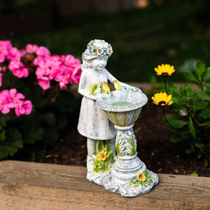 Solar fairy garden statue with LED bird bath