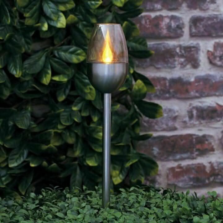 Set of eight solar flame effect LED stake lights
