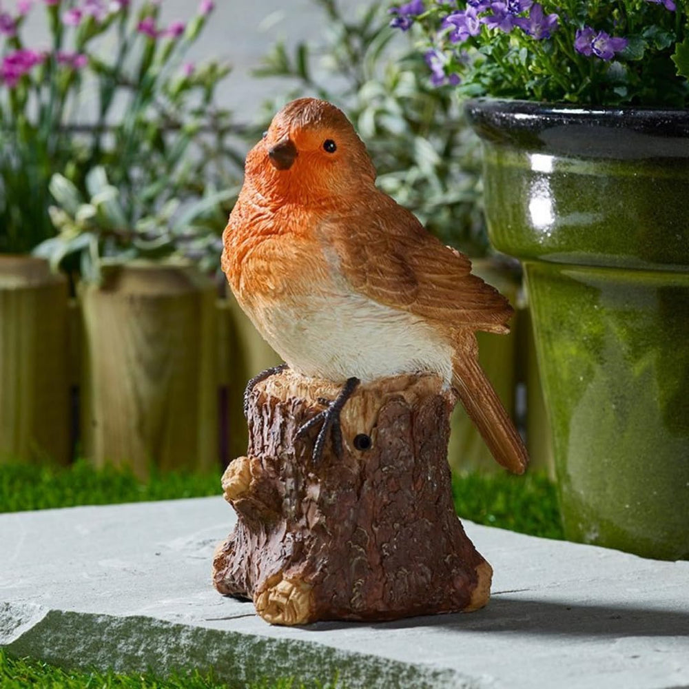 Solar singing robin garden ornament