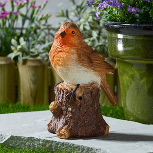 Solar singing robin garden ornament