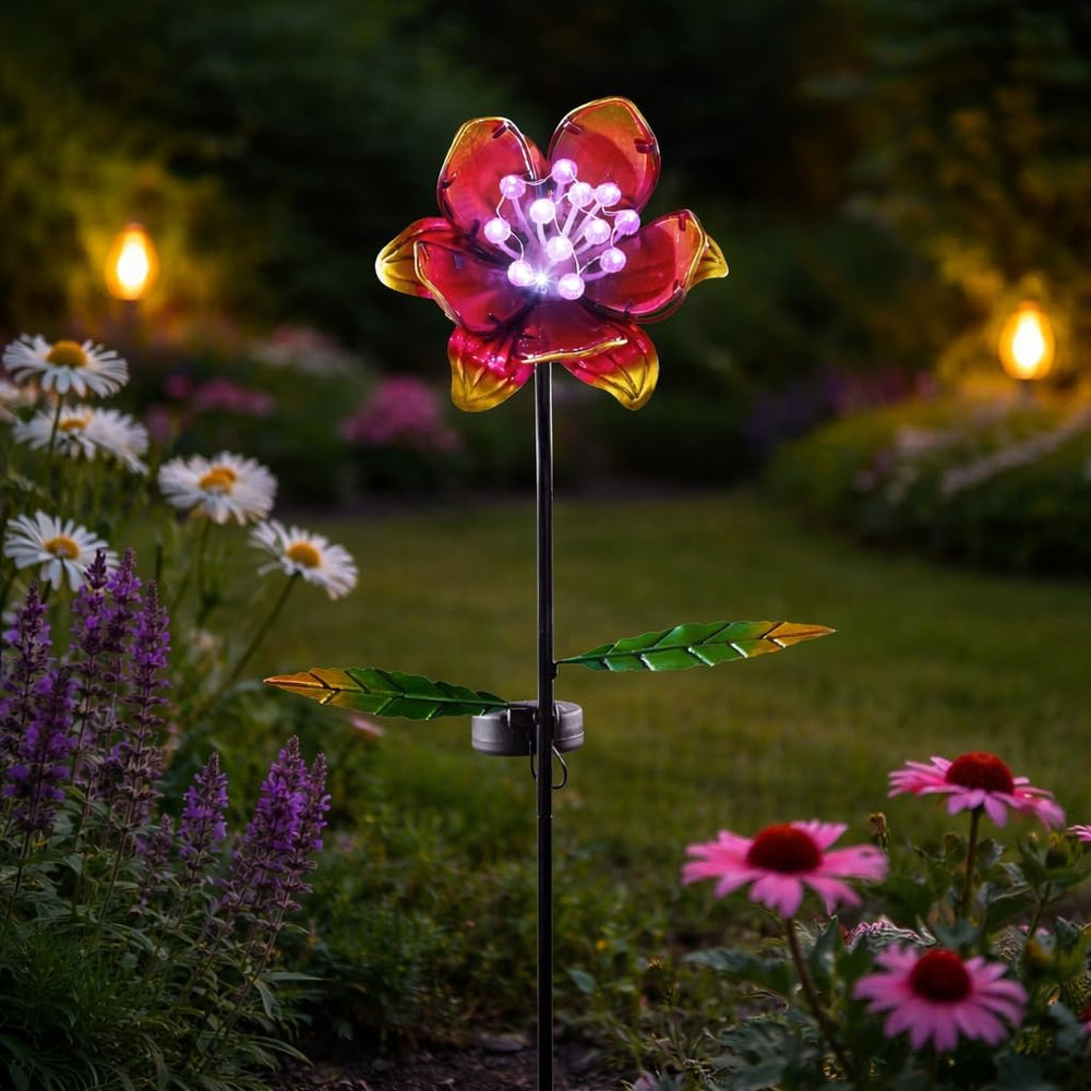 Pink and purple solar glass flower stake light