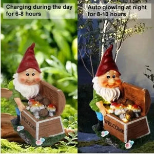Hand painted gnome decoration shown from the front