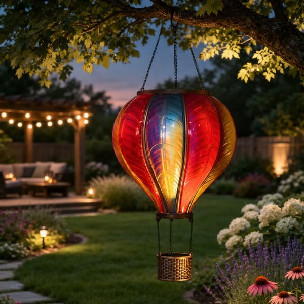 Large solar hot air balloon lantern with flame effect