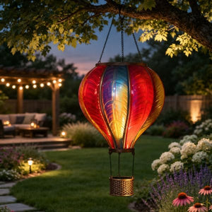 Large solar hot air balloon lantern with flame effect
