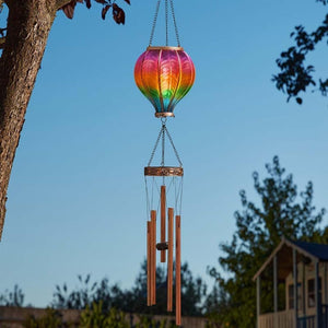 Solar hot air balloon wind chime with LED light