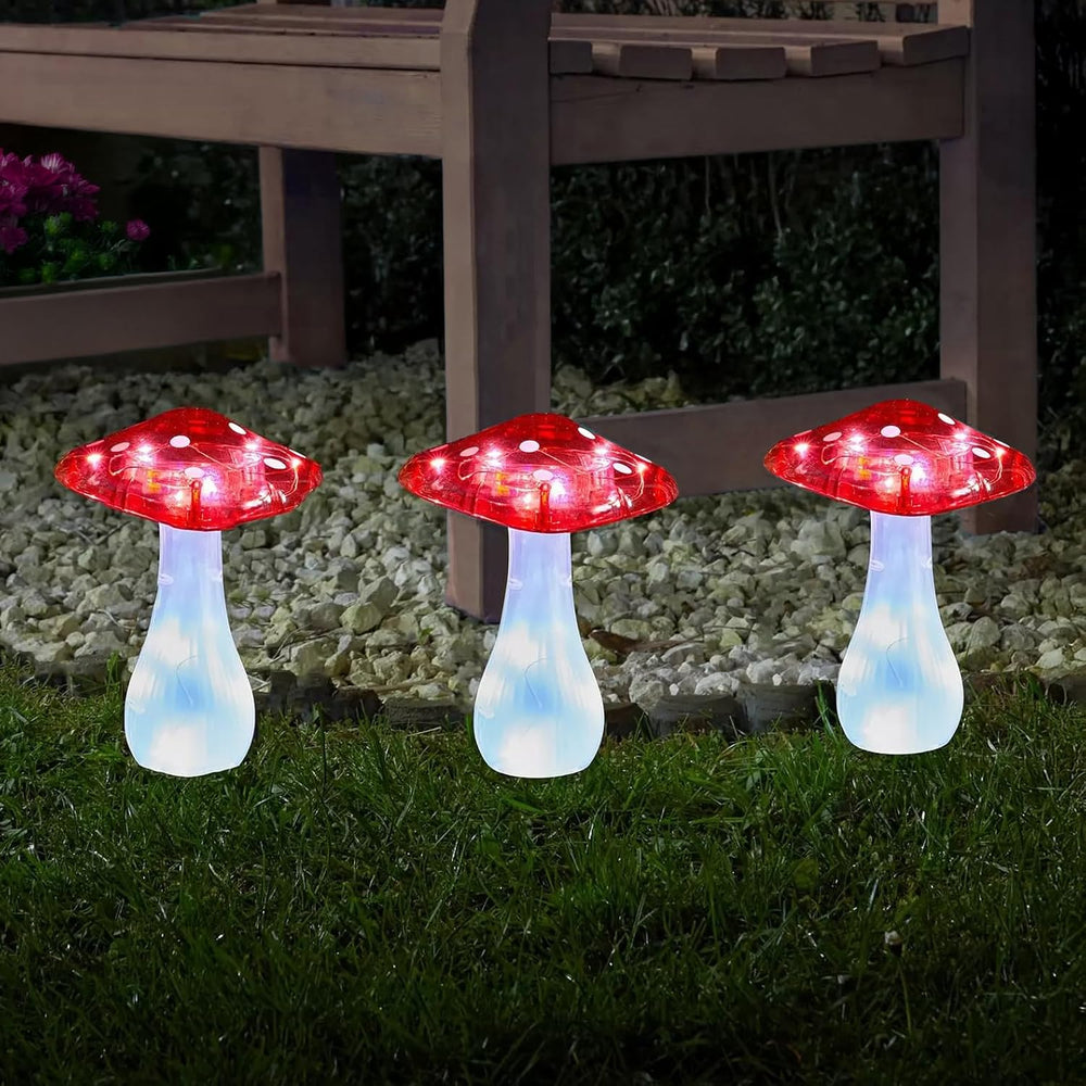 Solar magic mushroom stake lights pack of 3