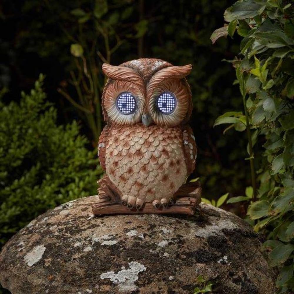 Solar owl garden ornament with blinking LED eyes