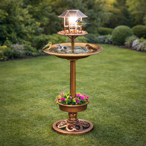 Bronze effect solar garden bird bath