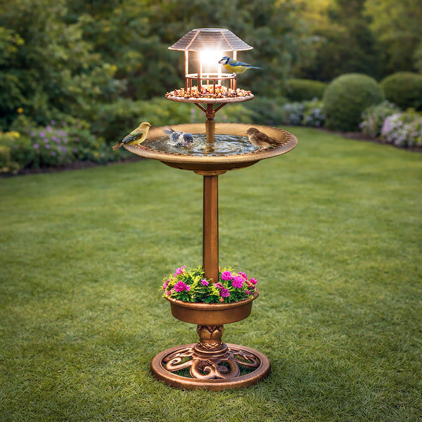 Bronze effect solar garden bird bath