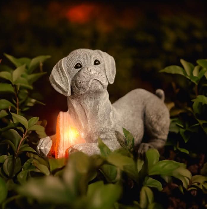 Solar powered dog garden ornament with LED light
