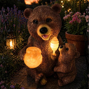 Outdoor solar powered bear figurine