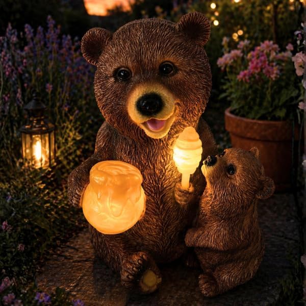 Outdoor solar powered bear figurine