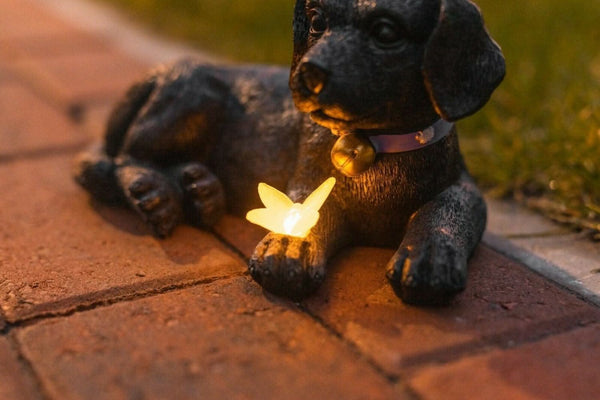 LED dog garden ornament for summer evening ambience