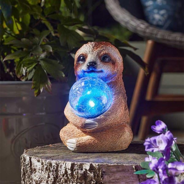 Solar sloth garden ornament with colour changing LED light