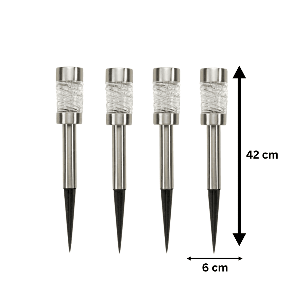 Four pack solar garden stake lights with glass tops