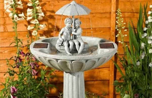 Solar umbrella fountain water feature for garden
