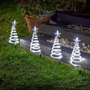 Four spiral Christmas tree stake lights with white LEDs