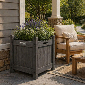 Compact wooden planter for small outdoor spaces